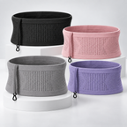 Les 4 coloris de la ceinture de running — noir, rose, gris, lavande